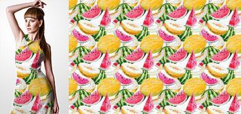 30008v Materiał ze wzorem malowane owoce (melon, arbuz) w stylu akwareli